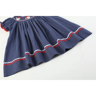 Lil Cactus Navy Blue Christmas Santa Smocked Bishop Dress