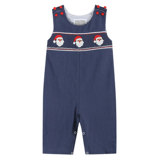 Lil Cactus Navy Blue Santa Christmas Smocked Overalls