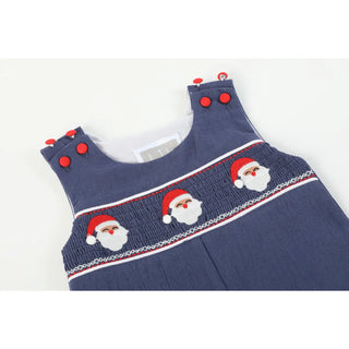 Lil Cactus Navy Blue Santa Christmas Smocked Overalls