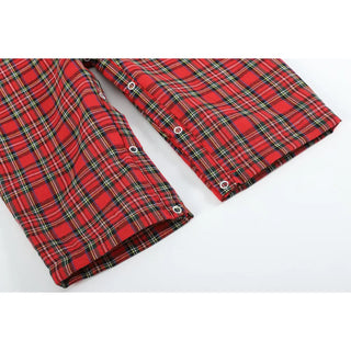 Lil Cactus Red Christmas Plaid Santa Sleigh Overalls | Holiday Outfit for Boys