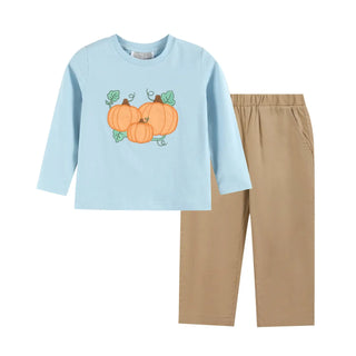 Lil Cactus Light Blue Pumpkin Shirt with Brown Pants Set