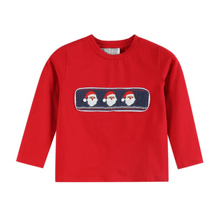 Lil Cactus Christmas Santa Smocked Shirt and Navy Pants Set