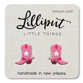 Lilliput Kids' Western Stud Earrings - Pink Cowgirl Boots & Horses-Girls Earrings-Simply Blessed Children's Boutique
