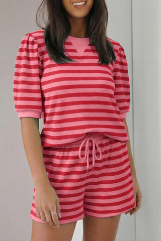 Stripe Puff Sleeve Shirt and Matching Shorts Set-Misc.-Simply Blessed Children's Boutique