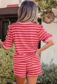 Stripe Puff Sleeve Shirt and Matching Shorts Set-Women's Outfit Sets-Simply Blessed Children's Boutique
