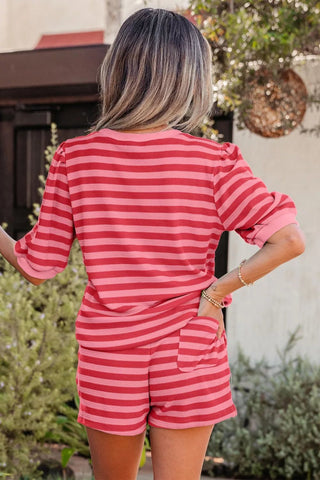 Stripe Puff Sleeve Shirt and Matching Shorts Set-Misc.-Simply Blessed Children's Boutique