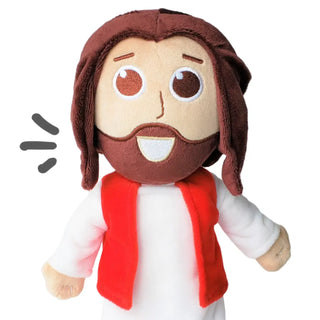 Close-up of Talking Jesus Doll showing warm smile, soft plush fabric, and embroidered robe details for children’s faith-based learning toy