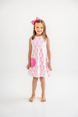 Lizzie's Luxe Leisure Dress – Bridgetown Harbour Hand Block/Winter Park Pink | The Beaufort Bonnet Company-Girls Dresses-Simply Blessed Children's Boutique