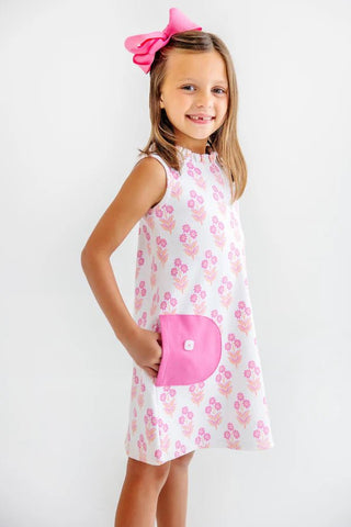 Lizzie's Luxe Leisure Dress – Bridgetown Harbour Hand Block/Winter Park Pink | The Beaufort Bonnet Company-Girls Dresses-Simply Blessed Children's Boutique