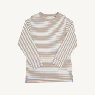 Long-Sleeve Carter Crewneck - Keeneland Khaki Stripe Barrington Blue from The Beaufort Bonnet Company-Misc.-Simply Blessed Children's Boutique