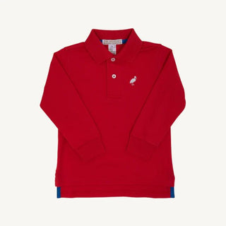 Long Sleeve Prim and Proper Polo - Richmond Red from The Beaufort Bonnet Company-Boys Long Sleeve Shirts-Simply Blessed Children's Boutique