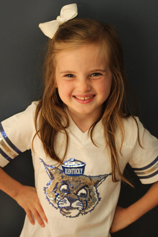 LuLu Bebe Sequin Trim Jersey Top with Wildcat-Girls Short Sleeve Shirts-Simply Blessed Children's Boutique