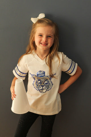 LuLu Bebe Sequin Trim Jersey Top with Wildcat-Girls Short Sleeve Shirts-Simply Blessed Children's Boutique