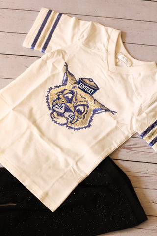 LuLu Bebe Sequin Trim Jersey Top with Wildcat-Girls Short Sleeve Shirts-Simply Blessed Children's Boutique