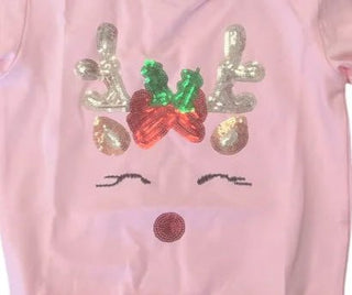 Lulu Bebe Long Sleeve Pink Sequin Reindeer Top-Girls Long Sleeve Shirts-Simply Blessed Children's Boutique