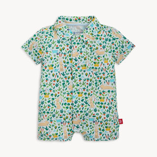 Magnetic Me Bunny Garden Modal Polo Pocket Short Romper for Baby Boys-Boys One-Piece-Simply Blessed Children's Boutique