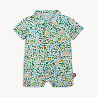Magnetic Me Bunny Garden Modal Polo Pocket Short Romper for Baby Boys