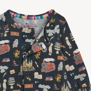 Magnetic Me Convertible Coverall in magical Harry Potter First Year pattern on a black background