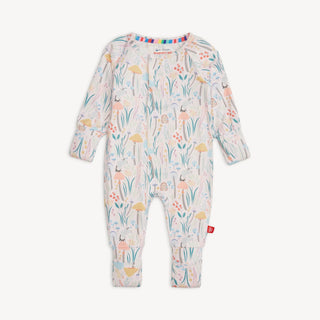 Full view of Magnetic Me Shroom and Bloom Modal Convertible Coverall with foldover cuffs and pastel mushroom floral design.
