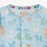 Baby Magnetic Me coverall  with balloon animal pattern on a light blue background