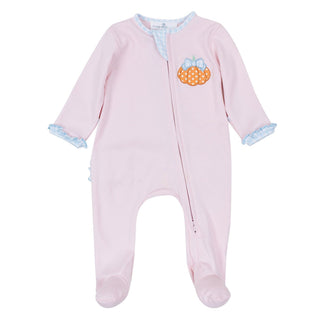 Magnolia Baby Boutique Pumpkin Applique Pink Ruffle Zip Footie - Simply Blessed Children's Boutique