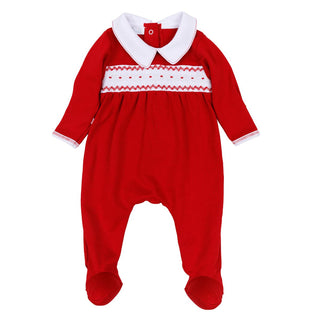 Magnolia Baby Millie and Miles Red Baby Boy Smocked Collared Footie-Infants-Simply Blessed Children's Boutique