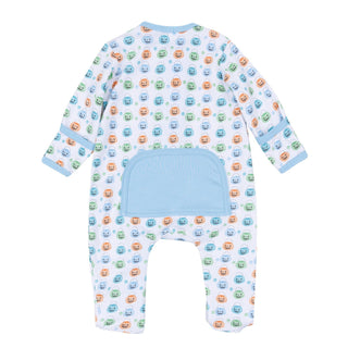 Magnolia Baby Pumpkin Party Light Blue Print Zip Footie - Simply Blessed Children's Boutique