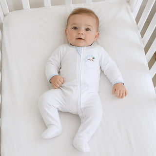 Magnolia Baby Sweet St Nick Applique Light Blue Baby Boy First Christmas Footie-Infants-Simply Blessed Children's Boutique