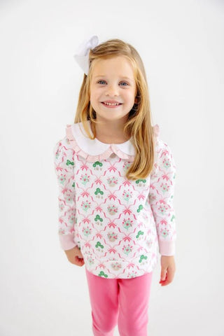 Maude's Ruffle Cassidy Comfy Crewneck – Boxwoods and Bows/Worth Ave White/Palm Beach Pink | The Beaufort Bonnet Company-Girls Sweatshirt/Pullover-Simply Blessed Children's Boutique