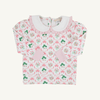 Maude's Ruffle Cassidy Comfy Crewneck – Boxwoods and Bows/Worth Ave White/Palm Beach Pink | The Beaufort Bonnet Company-Girls Sweatshirt/Pullover-Simply Blessed Children's Boutique