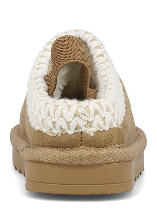 Back view of MIA Shoes Lil Downee clog highlighting embroidered trim, durable sole, elastic sling back, and cozy interior.