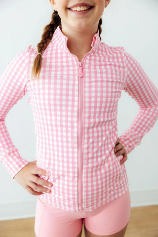 Mila & Rose Go-Getter Gingham Full-Zip Ruffle Active Jacket-Girls Jackets/Coats-Simply Blessed Children's Boutique