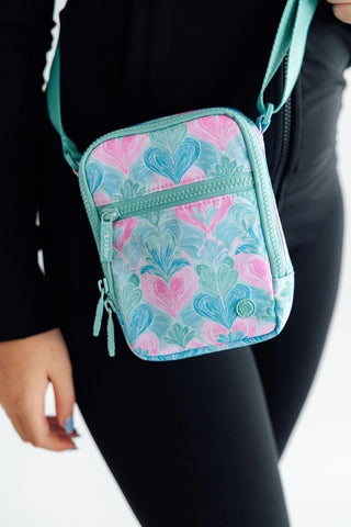 Mila & Rose Turquoise and Pink Happy Hearts Crossbody Bag-Bags-Simply Blessed Children's Boutique
