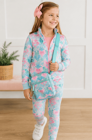 Mila & Rose Turquoise and Pink Happy Hearts Crossbody Bag-Bags-Simply Blessed Children's Boutique