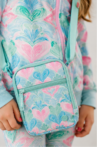 Mila & Rose Turquoise and Pink Happy Hearts Crossbody Bag-Bags-Simply Blessed Children's Boutique