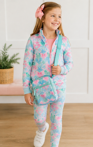 Mila & Rose Turquoise and Pink Happy Hearts Full-Zip Active Ruffle Jacket-Girls Jackets/Coats-Simply Blessed Children's Boutique