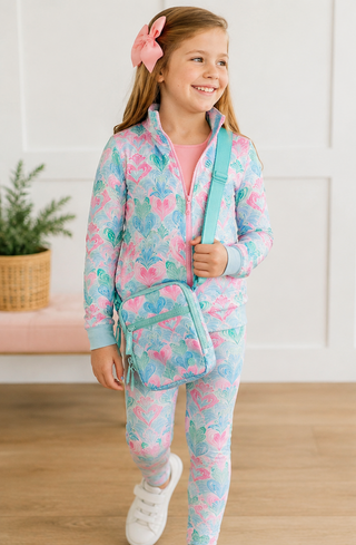 Mila & Rose Turquoise and Pink Happy Hearts Active Leggings-Girls Leggings/Bottoms-Simply Blessed Children's Boutique
