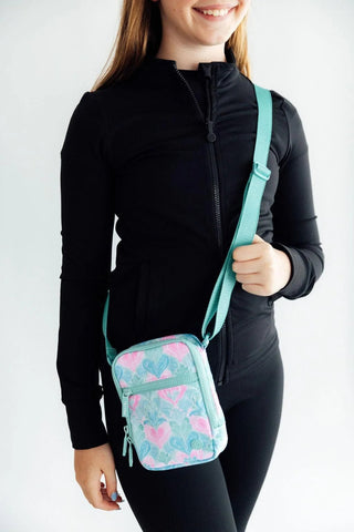 Mila & Rose Turquoise and Pink Happy Hearts Crossbody Bag-Bags-Simply Blessed Children's Boutique