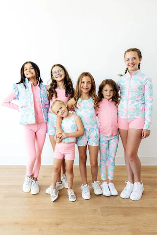 Mila & Rose Turquoise and Pink Happy Hearts Active Leggings-Girls Leggings/Bottoms-Simply Blessed Children's Boutique