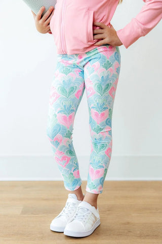 Mila & Rose Turquoise and Pink Happy Hearts Active Leggings-Girls Leggings/Bottoms-Simply Blessed Children's Boutique