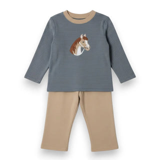 Millie Jay Long Sleeve Horse Applique Shirt with Khaki Pants-Boys Outfit Sets-Simply Blessed Children's Boutique