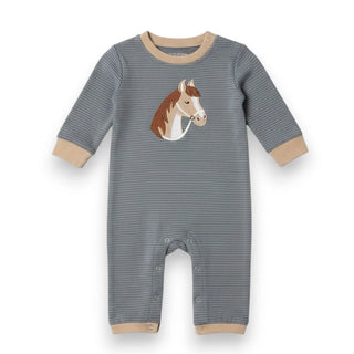 Millie Jay Baby Boys Long Sleeve Horse Applique Romper-Infants-Simply Blessed Children's Boutique