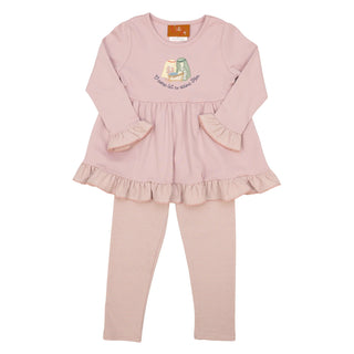 Millie Jay Girls Pink Nativity Applique Ruffle Top with Striped Leggings-Girls Outfit Sets-Simply Blessed Children's Boutique