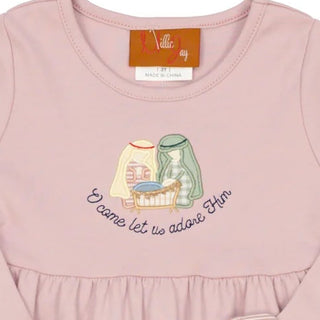 Millie Jay Girls Pink Nativity Applique Ruffle Top with Striped Leggings-Girls Outfit Sets-Simply Blessed Children's Boutique