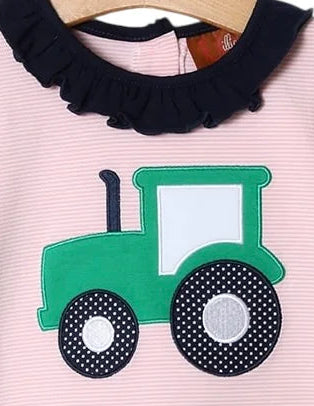 Millie Jay Girls Pink Striped Tractor Applique Top with Navy Leggings-Girls Outfit Sets-Simply Blessed Children's Boutique