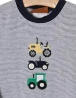 Millie Jay Boys Navy Striped Long Sleeve Tractor Trio Applique Shirt with Navy Pants-Boys Outfit Sets-Simply Blessed Children's Boutique