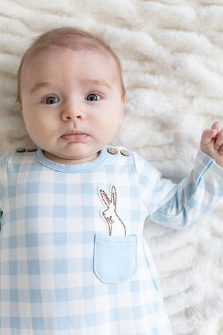 Mud Pie Baby Boy Blue Bunny Pocket Sleeper-Infants-Simply Blessed Children's Boutique