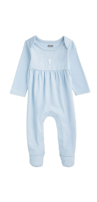 Mud Pie Baby Boy Blue Crochet Cross Sleeper – Christening & Baptism Outfit-Infants-Simply Blessed Children's Boutique