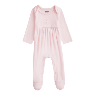 Mud Pie Baby Girl Pink Crochet Cross Footed Sleeper-Infants-Simply Blessed Children's Boutique