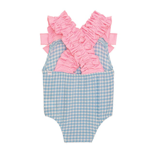 Mud Pie Blue Check Crinkle Strap Swimsuit-Infants-Simply Blessed Children's Boutique